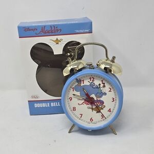 Disney's Aladdin genie analog alarm clock light blue double bell